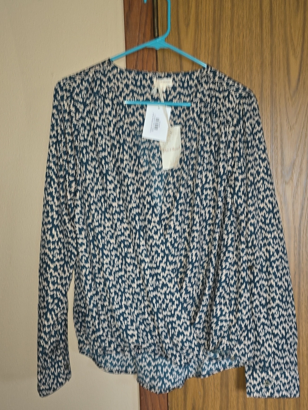 Hem & Thread Navy and Cream Printed Long Sleeve Blouse